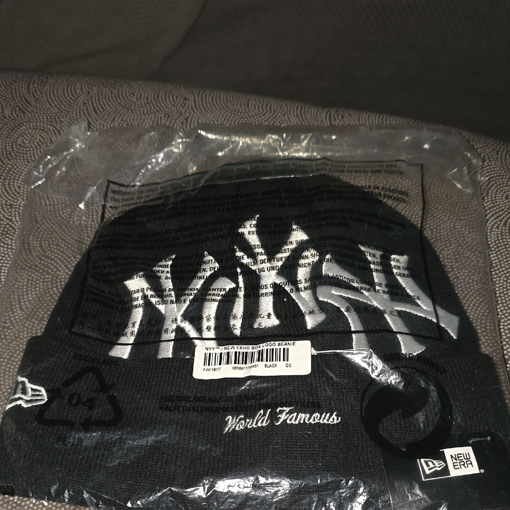 New Era X Supreme Black NYY Beanie with White Graphics